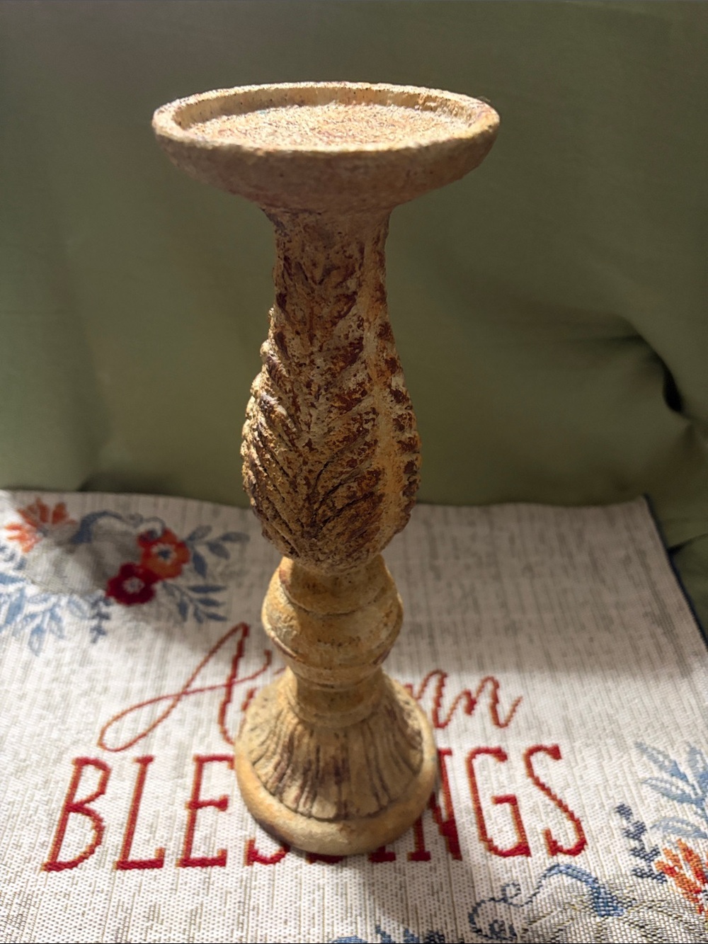 Rustic Carved Decorative Candle Holder - Unbranded